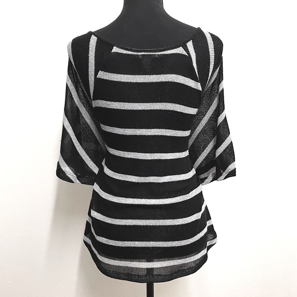INC Black & Silver, Boatneck, Shimmery, Striped, Flowy, 3/4 Sleeve Shirt - Picture 15 of 15